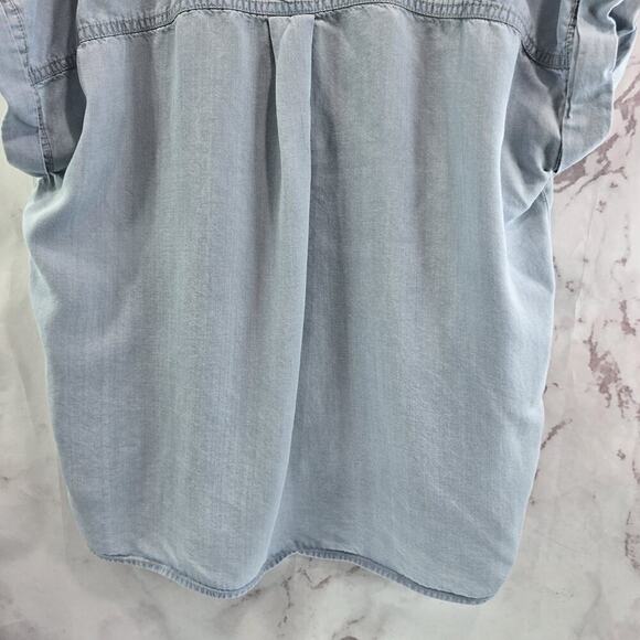 Anthropologie Shirt Womens Medium Blue Cuffed Chambray Light Wash Sanctuary - Picture 8 of 11